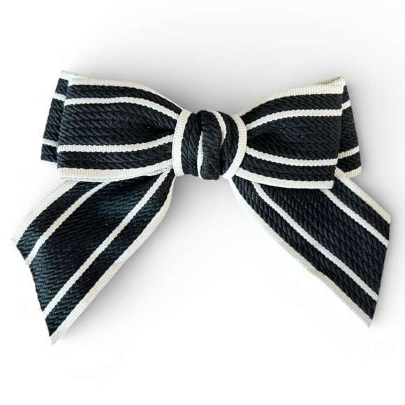 Accessories - Stripe Bow Barrette Black New